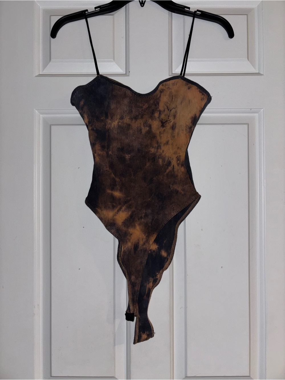 SHEIN Brown & Black Tie-Dye Ribbed Spaghetti Strap Bodysuit